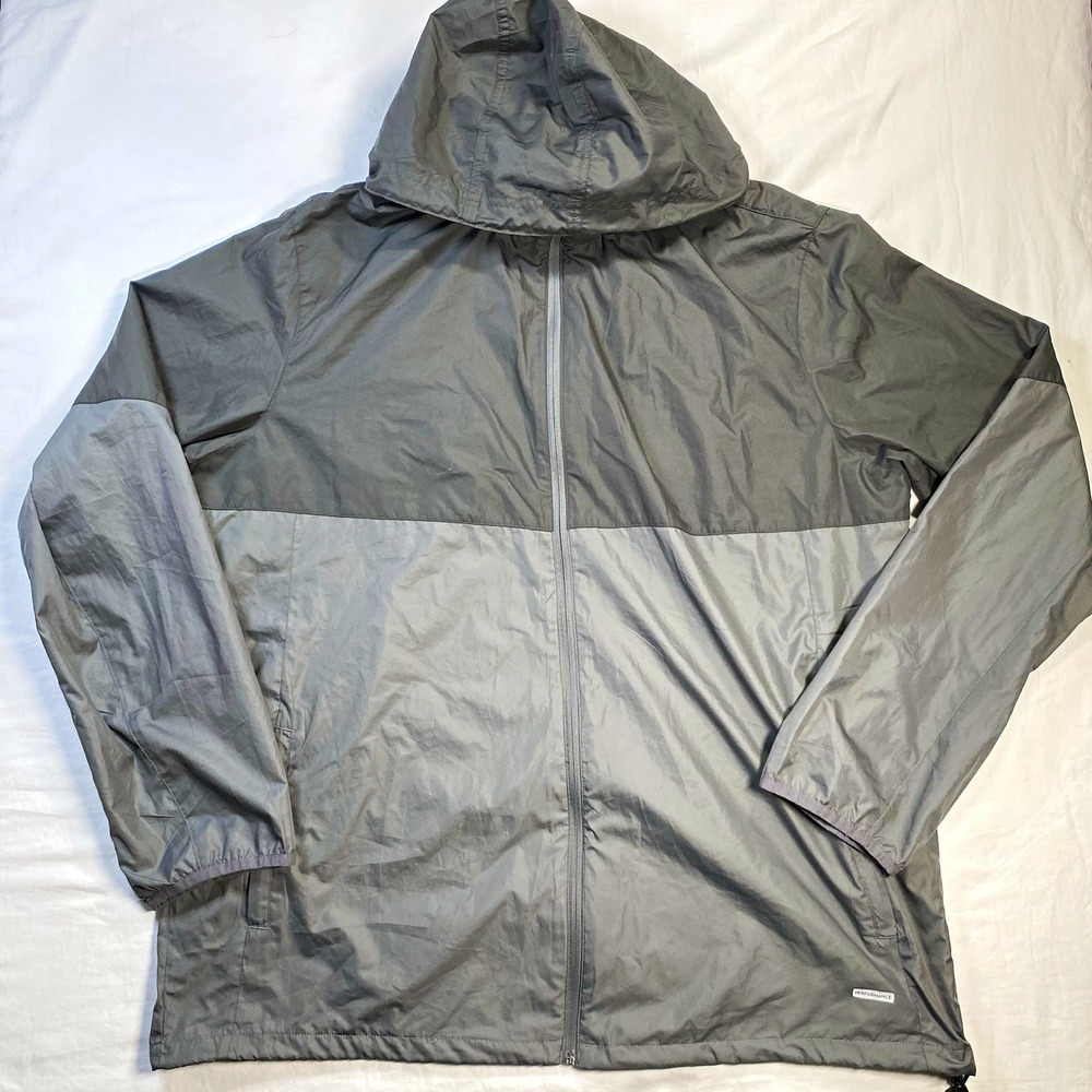Tek Gear Men's Gray Colorblock Full-Zip Hooded Windbreaker Jacket XXL